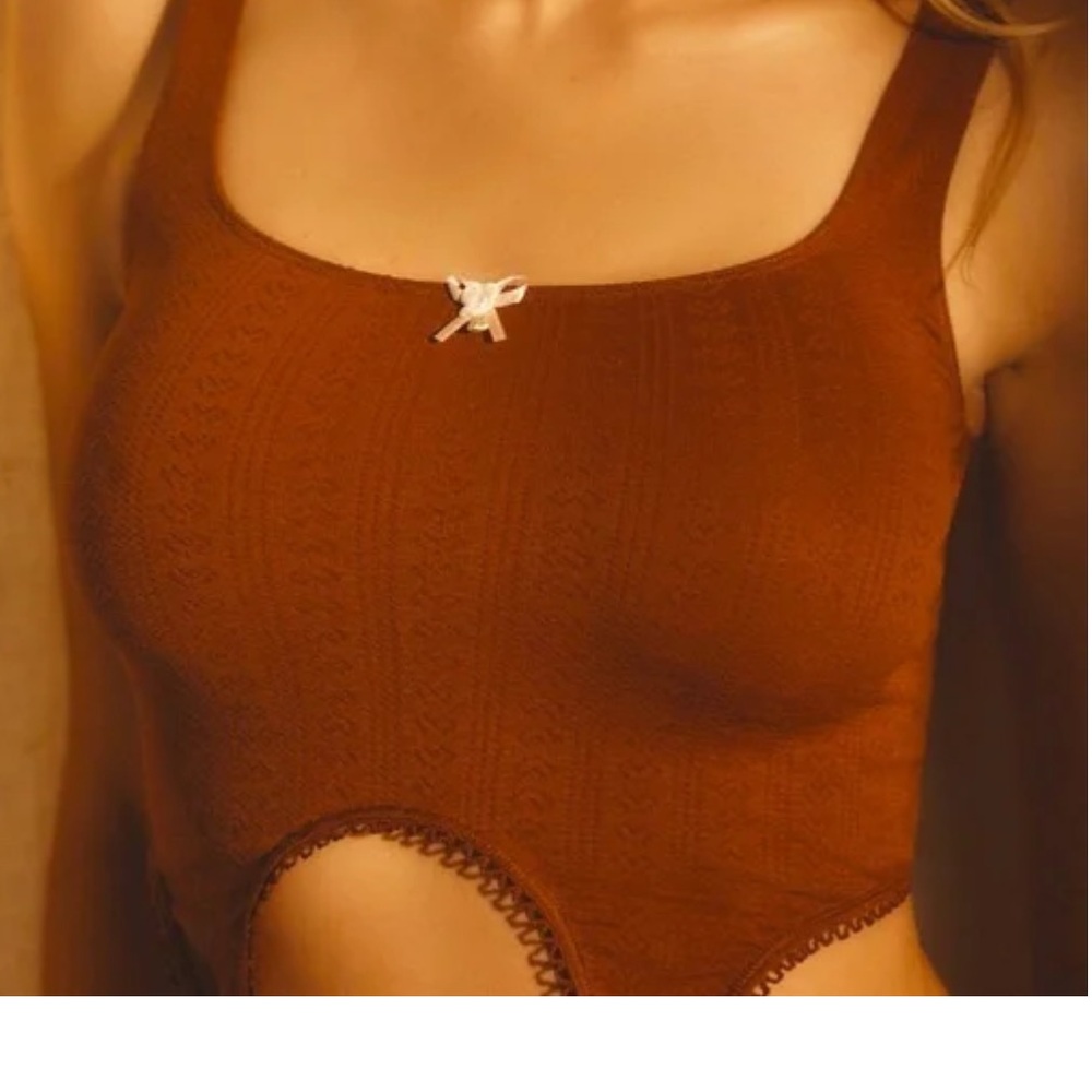 By Anthropologie Seamless Pointelle Corset Top – Brown, size S/M.